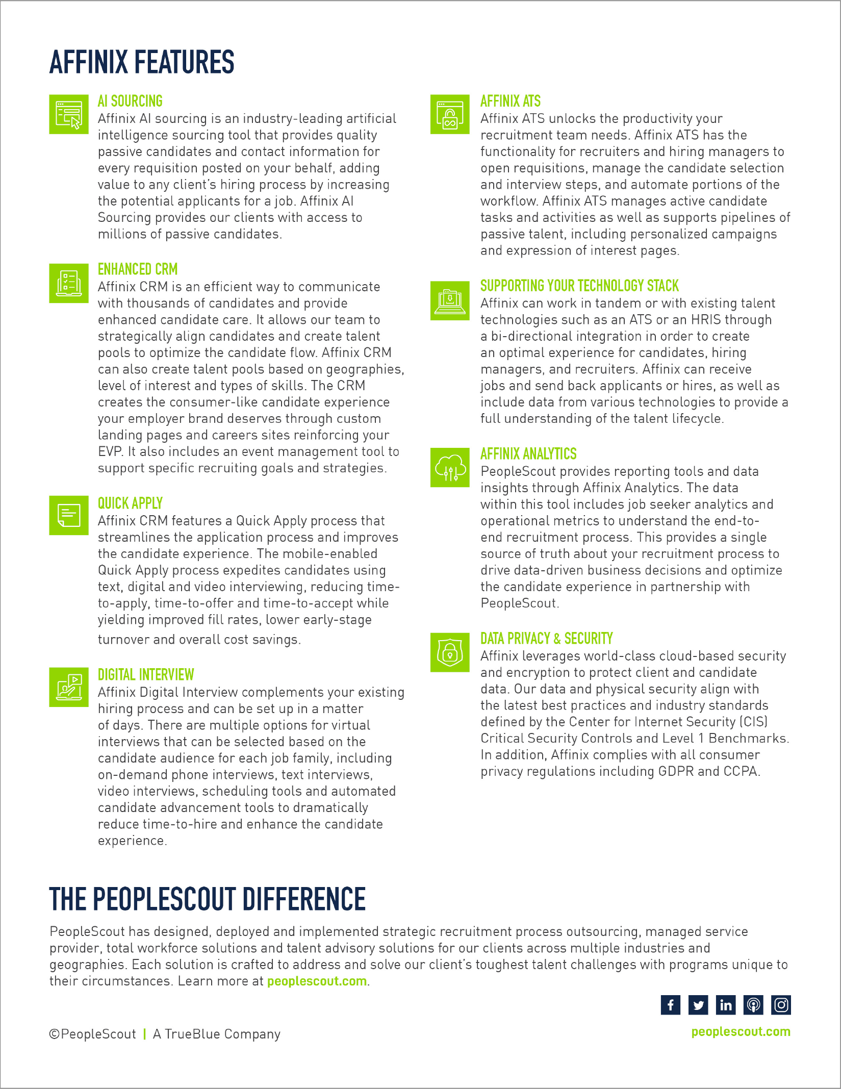 PeopleScout's Affinix Recruiting Tech PeopleScout Fact Sheet
