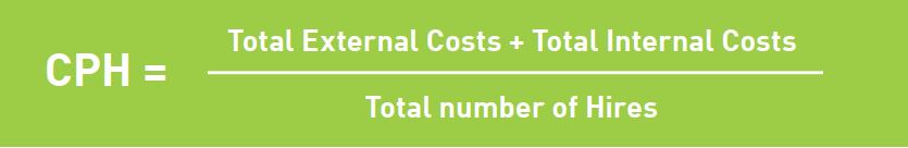 cost per hire = total external costs + total internal costs / total number of hires